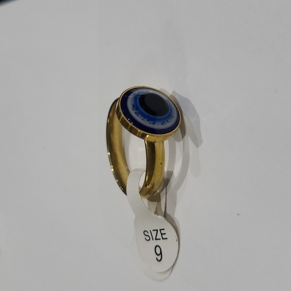 Evil Eye Womens Mens Stainless Steel Gold Eyeball Rings Turkey size 9 - Picture 1 of 7